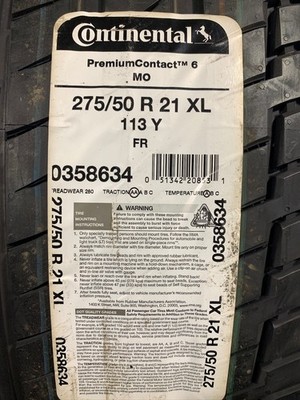 1 New 275 50 20 Continental Premium Contact 6 Extra Load Summer Tire