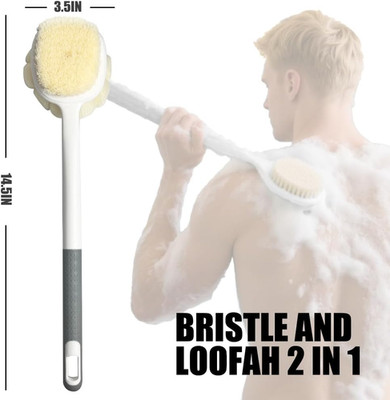 Shower Body Brush Soft Bristles and Loofah Long Handle Back Scrubber Bath Mes...