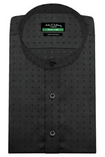 Men's Band China Mandarin Collar Black Checks Vintage Grandfather Formal Shirt