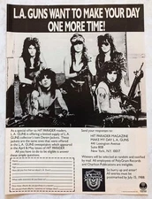 L.A. GUNS 1988 DEBUT ALBUM PROMO & DENIM JACKET OFFER~8X11 PRINT AD MINI-POSTER