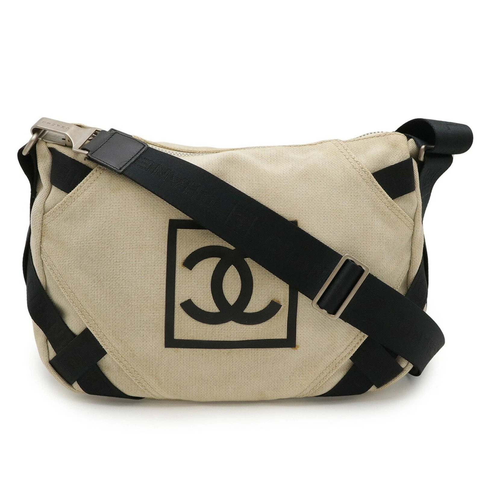 CHANEL Sport Line Coco Mark Shoulder Bag, Canvas, Beige, Black GZl1cs1j