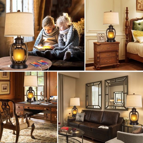 Set of 2 Rustic Living Room with 2 USB Port and Outlet,Farmhouse Table Bedsid... - Picture 2 of 8
