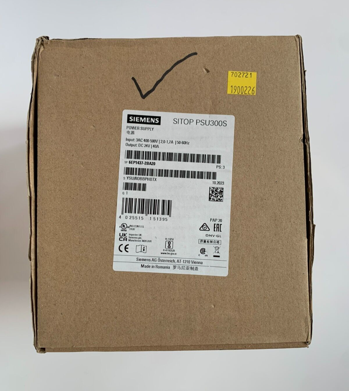 SIEMENS SITOP PSU300S 6EP1437-2BA20 Switch Mode PSU 960W 24VDC 40A 3xPhase IN