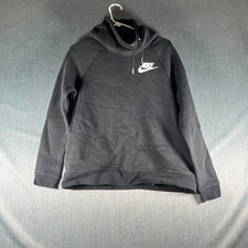 Nike Womens Hoodie Size M Black Cotton Fleece Lined Logo Raglan Sleeve Pullover
