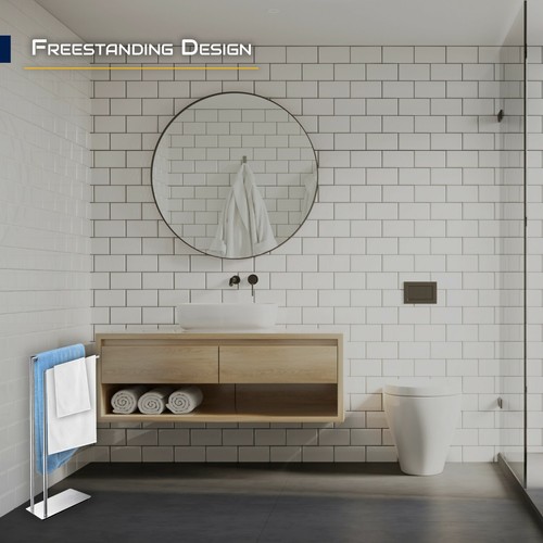Double Towel Rack- Freestanding Stainless Steel Towel Rack for Bathroom- 2 Tiers - Picture 3 of 9