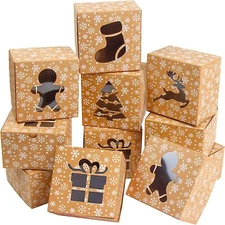 DERAYEE 24Pcs Christmas Cookie Boxes with Window, Holiday Bakery Gift Brown 