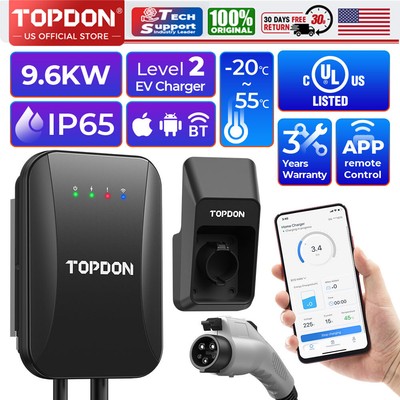 Topdon PulseQ Wi-Fi Home Smart EV Charger 40 Amp 16 Ft Level 2 Hardwire Install