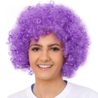 LILA AFRO PERÜCKE KOSTÜM LOCKIG DAMEN HERREN HAARE 70ER DISCO KOSTÜM ACCESSOIRE