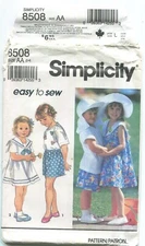 SIMPLICITY 8508 CHILD'S SHORTS, T-SHIRT, DRESS & HATS SZ 2-4 UNCUT 1993