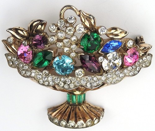 Corocraft Sterling Pave and Multicolour Stones Fruit and Flower Basket Pin - Bild 4 von 8