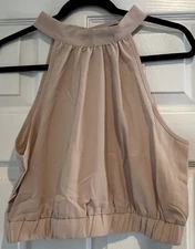 Women's 2 Piece Tan Skirt with Crop top and with Wrap around Sash Size L - A0153