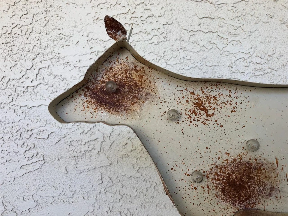 Folk ART Scrap Rustic Metal Big Cow Wall Light up Sign 20" x 15" x 2" - Image 2 of 4