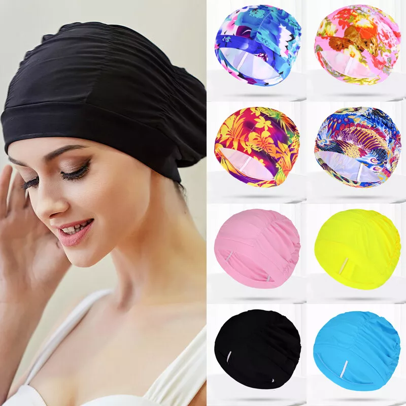 Men Women Nylon Soft Elastic Swimming Cap Long Hair Swim Pool Hat Turban  Fashion