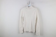 Vtg 90s Ralph Lauren Womens Large Monogram Ribbed Knit Turtleneck Sweater White