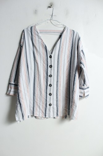River Island Damen gestreifte lockere Passform Bluse - weiß - Größe 14 (F47)