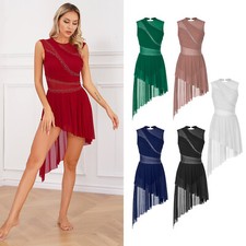 Womens Dress Stretchy Dancewear Performance Ballroom Contemporary Rhinestone