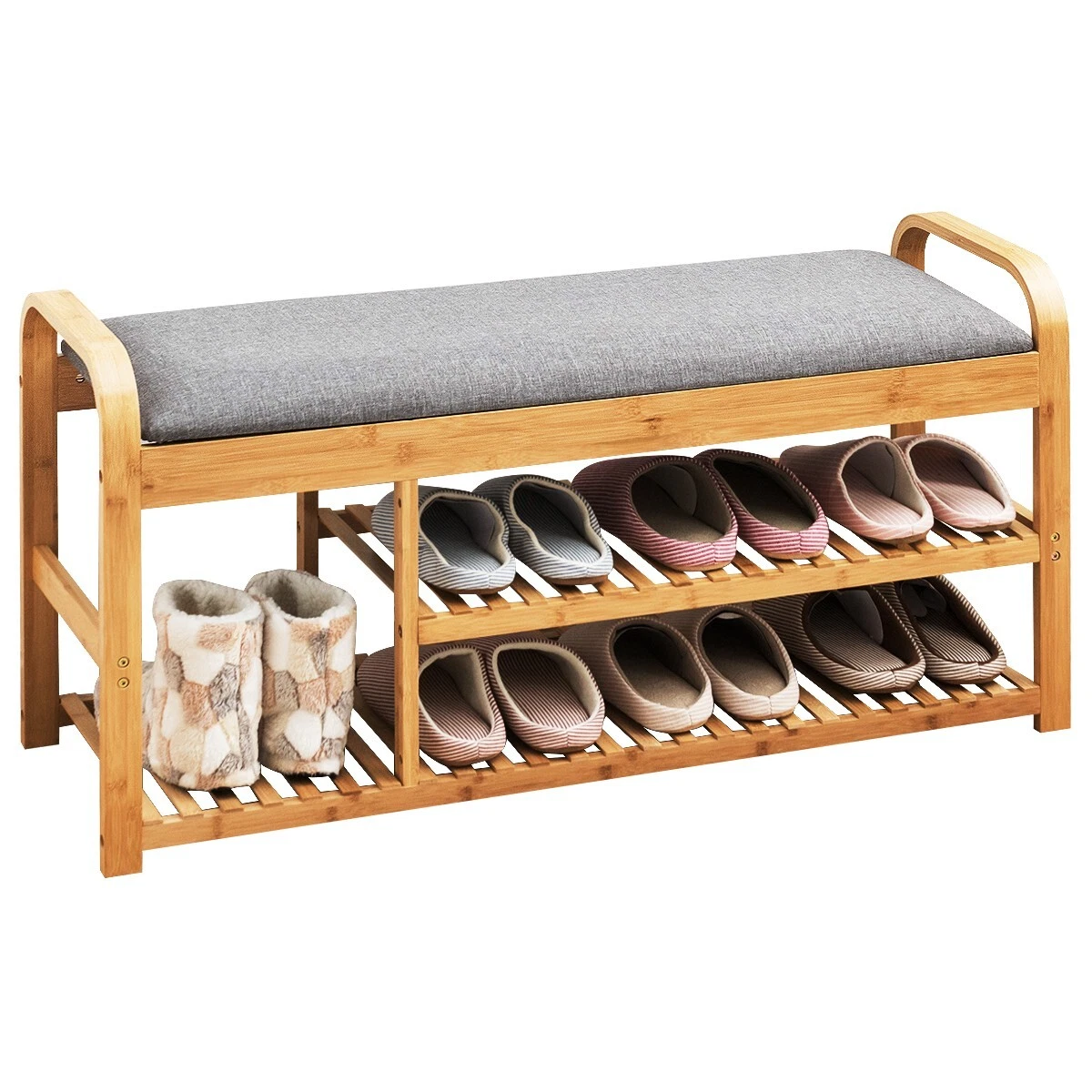 100cm Shoe Bench 3 Tier Bamboo Shoe Rack Organizer Storage Shelf