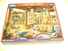 White Mountain Jigsaw Puzzle LAKESIDE CABIN, 1000 pieces Made In USA with Poster