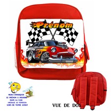 sac à dos luxe robuste enfant voiture de course auto personnalisé  prenom réf 24