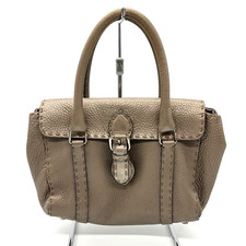 Fendi Hand Bag Mini Selleria Leather Silver From Japan Auth