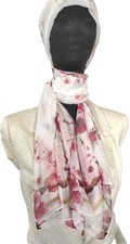 Foulard Scialle Sciarpa PURA SETA 100% chiffon Velato Copritesta Bianco Ciliegia