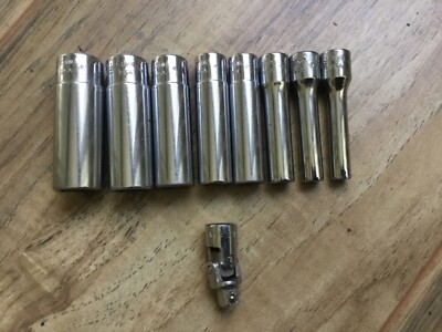 Snap On Tools 1/4'' Drive 7 Pc SAE Deep 6 Pt Socket Set Plus 1 Swivel Extension