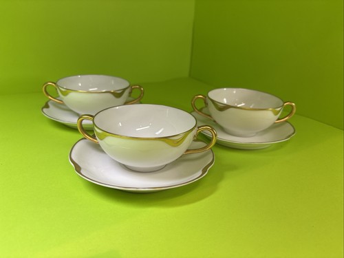 Set Of 3 Gold Accented Thomas Limoğes Two Handle Cup And Saucers GREAT CONDITION - Picture 5 of 9