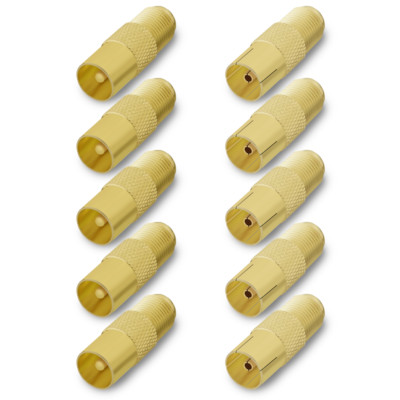 TV Adapter IEC 9,5 mm 5 x Stecker + 5x Kupplung vergoldet F Buchse Antennen gold
