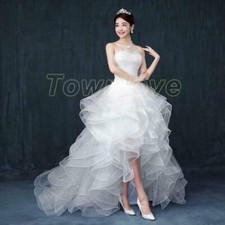 Ladies Front Shorter Long Princess Bride's Wedding Dress Bridal Ball Gown White