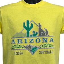 Vintage 80s Arizona Softball USSSA T Shirt Unisex S Small Yellow Made In USA Tee