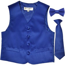 New Boy's Kid's formal Tuxedo Vest Waistcoat necktie  bowtie Royal blue 2-14