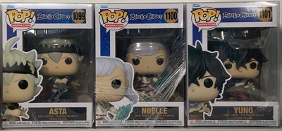 Funko Pop! Animation 1099 Asta, 1100 Noelle, 1101 Yuno Black Clover w/Protectors