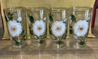 Vintage Federal Glass Hand Painted White Dogwood Floral Glasses Set Of 4