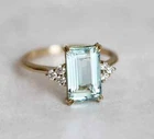 2.00Ct Emerald Cut Aquamarine Lab Created Diamond 14K Gold FN Anniversary Ring