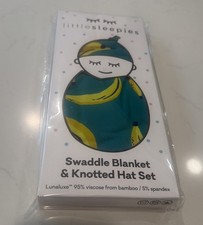 Little Sleepies Go Bananas Swaddle Blanket Knotted Hat Set Bamboo Lunaluxe New