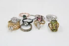 Vintage costume jewelry rings lot of  10 gold / silver tone / cocktail / Halo