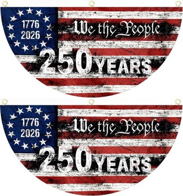 2PCS 250th Anniversary USA Flag, 1.5X3 FT 1776-2026 Fan Flags, 2 Ply Year Americ