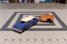 Vintage Refinished Tootsietoy 5.5" Blue Ford Country Sedan  U-Haul Trailer 2