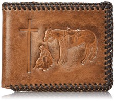 Nocona Belt Co. Nocona Praying Cowboy Embosed Bifold Wallet Accessory, Tan, NA