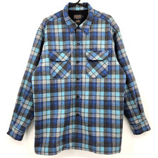 Pendleton The Original Board Shirt Mens Large Blue Gray Wool Plaid Flannel