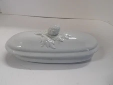 Antique White Ironstone Toothbrush Holder with Acorn Knob