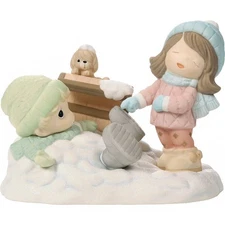 Precious Moments Kids Playing in Snow Figurine 241037 Snow Much Fun Winter Sled