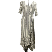 Kori American Striped Faux Wrap Dress Ruffle Short Sleeve Maxi Black & White L