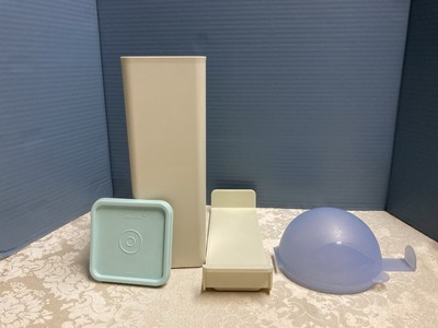 Tupperware Lot of 2 Cheese/Cracker Keeper 1696-5 Teal Lid Large Onion/Tomatokeep