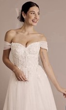 David’s Bridal Applique Ball Gown Off-the-Shoulder Wedding Dress Plus Size