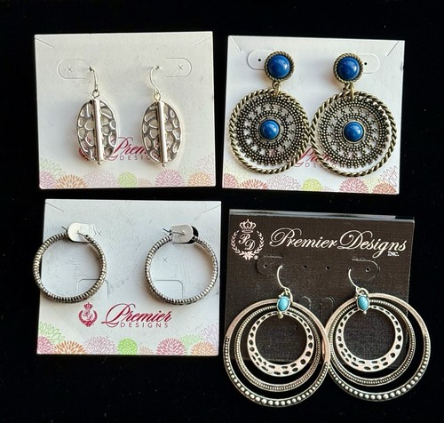 Pretty Dangly Lot Of 4 Pairs Premier Designs Earrings - New on cards. C