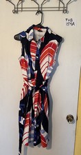 Talbots Red White Blue Collared Button Up Dress With Pockets 10P New