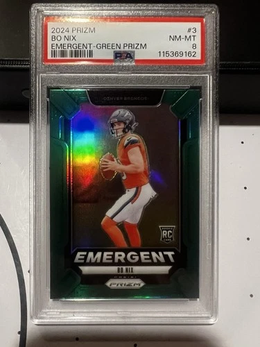 2024 Prizm Bo Nix #3 RC Emergent Green Prizm PSA 8