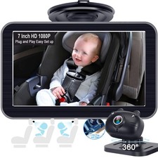Baby Car Camera 7-Inch: USB Plug and Play Easy Setup 360 Degree Rotating Back...