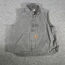 Carhartt Vest Mens XL Gray Sherpa Lined Canvas Full Zip Workwear Outdoor Pockets